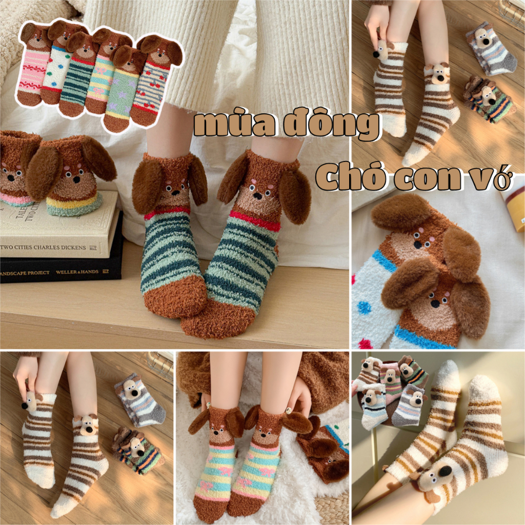 Tất Nhung Hình Chó Con Dễ Thương Tất Nữ Hoạt Hình Dễ Thương Tất Giữ Ấm Tại Nhà