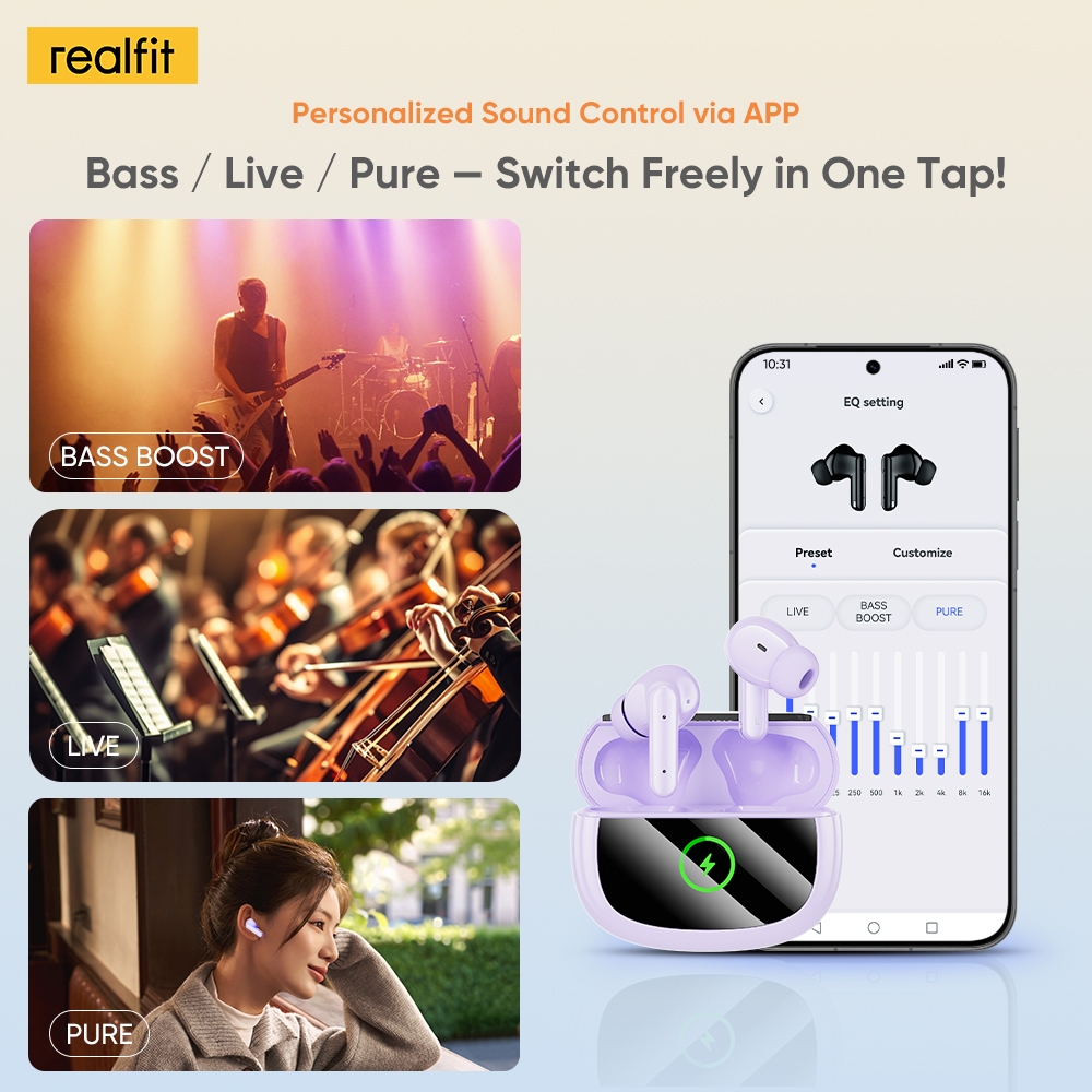 [Bản nâng cấp mới] Tai nghe không dây âm thanh Realfit F3 Ultra Hi-Fi | ANC -45dB dành cho nhạc thấm hút | Pin 50H | Tùy chỉnh APP EQ | 4.3g Comfort Fit | Âm thanh không gian | BigBuy360 - bigbuy360.vn