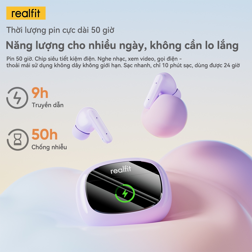 [Bản nâng cấp mới] Tai nghe không dây âm thanh Realfit F3 Ultra Hi-Fi | ANC -45dB dành cho nhạc thấm hút | Pin 50H | Tùy chỉnh APP EQ | 4.3g Comfort Fit | Âm thanh không gian | BigBuy360 - bigbuy360.vn