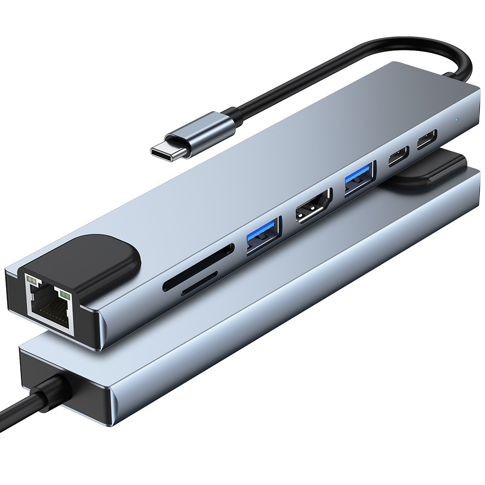 USB C Hub Ethernet 8in1 Bộ chuyển đổi đa cổng Type C sang HDMI Hub 2 Cổng USB3.0, Đầu đọc thẻ TF / S