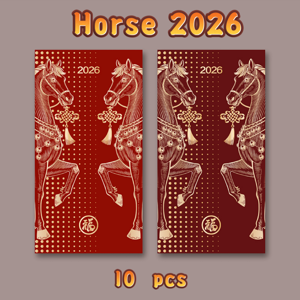 Năm Ngựa Gói Màu Đỏ 2026 Phong Bì Tiền Tết Nguyên Đán Angpao CNY Angpow Dễ Thương Size Dài Fu Angpau