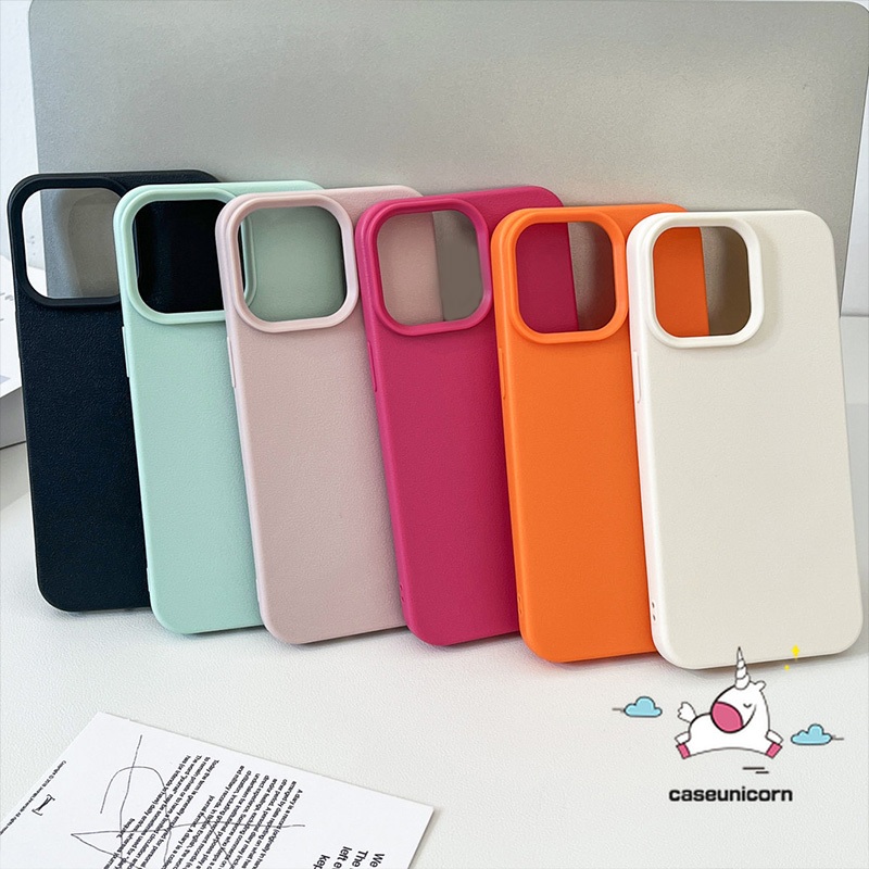 Ốp Mềm Chống Sốc Màu Kẹo Sang Trọng Tương Thích Cho IPhone 16 15 13 11 14 12 17 Pro Max 17 Air 16 15 14 Plus XR X XS Max Họa Tiết Da Giả Mờ Màu Đơn Giản