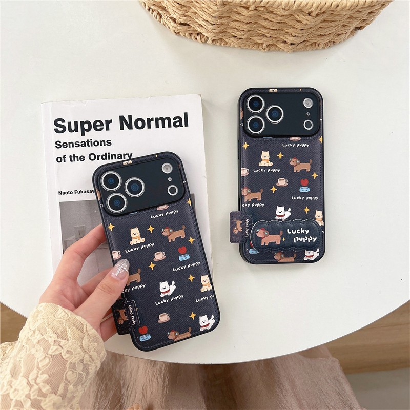 Ốp điện thoại chất liệu PU cho iPhone 17 Pro max 16 Pro max Little Dog Coffee