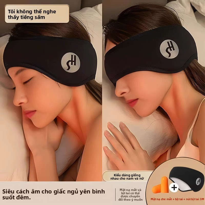 Bịt mắt ngủ chống ồn, vải mềm mại che kín mắt và tai, tặng kèm nút xốp bịt tai