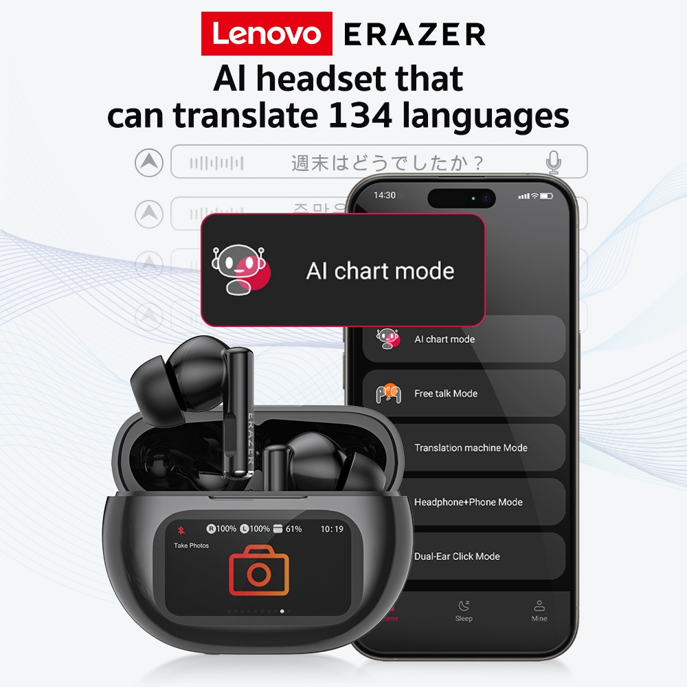 Tai nghe dịch thuật Lenovo ERAZER XP12 AI Tai nghe không dây LED Bluetooth 6.0 AI Tai nghe dịch thuật thời gian thực IPX7 Tai nghe nhét tai chống nước Chất lượng âm thanh HIFI | BigBuy360 - bigbuy360.vn