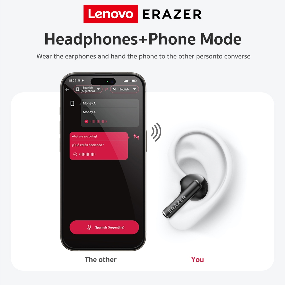 Tai nghe dịch thuật Lenovo ERAZER XP12 AI Tai nghe không dây LED Bluetooth 6.0 AI Tai nghe dịch thuật thời gian thực IPX7 Tai nghe nhét tai chống nước Chất lượng âm thanh HIFI | BigBuy360 - bigbuy360.vn