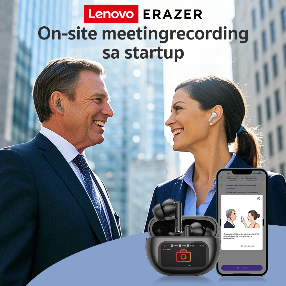 Tai nghe dịch thuật Lenovo ERAZER XP12 AI Tai nghe không dây LED Bluetooth 6.0 AI Tai nghe dịch thuật thời gian thực IPX7 Tai nghe nhét tai chống nước Chất lượng âm thanh HIFI | BigBuy360 - bigbuy360.vn