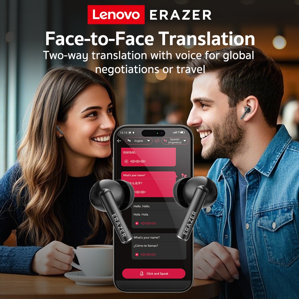 Tai nghe dịch thuật Lenovo ERAZER XP12 AI Tai nghe không dây LED Bluetooth 6.0 AI Tai nghe dịch thuật thời gian thực IPX7 Tai nghe nhét tai chống nước Chất lượng âm thanh HIFI | BigBuy360 - bigbuy360.vn