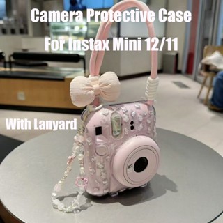 [Dễ thương] Vỏ bảo vệ máy ảnh Nhãn dán dễ thương miễn phí cho Instax Mini12 / Mini11 có dây đeo Túi đựng máy ảnh trong suốt