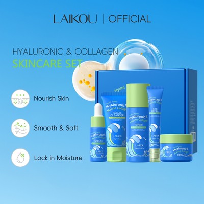 LAIKOU Hyaluronic Acid & Marine Collagen Bộ chăm sóc da 5 mảnh dành cho phụ nữ Chăm sóc da Dưỡng ẩm sâu Mịn da mềm mại Không mùi thơm