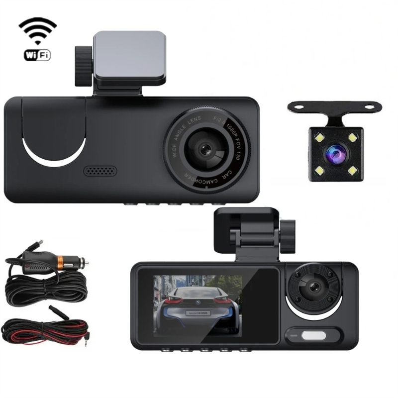 Dash Cam Phía Trước Và Phía Sau Bên Trong, 3 Kênh 1080P FHD Xe DVR Dash Camera Ghi Hình Bulit-in WIF