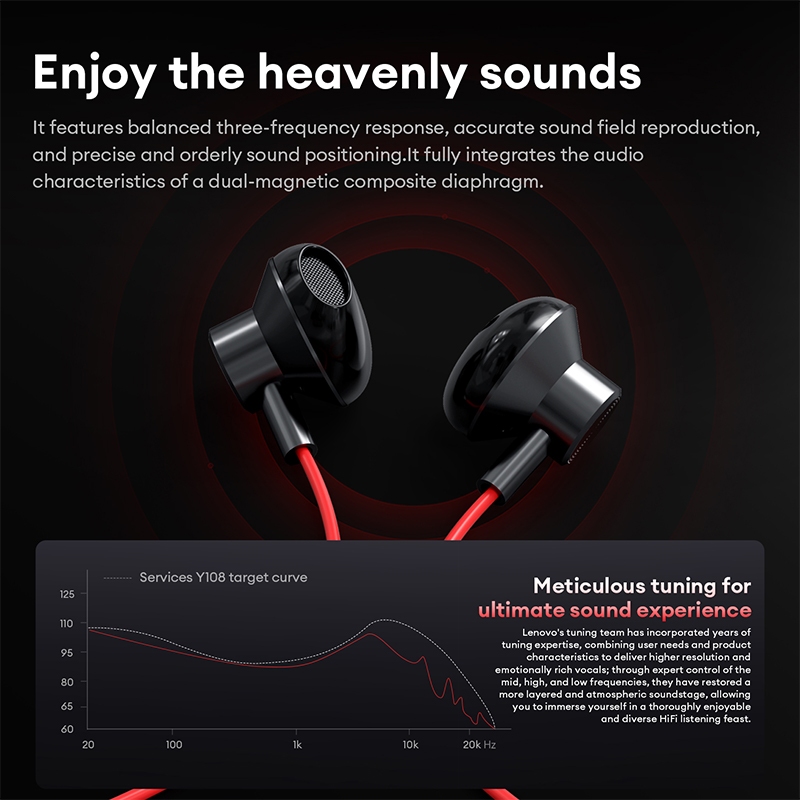 Tai nghe có dây Lenovo Y108 và Y108 Pro và tai nghe nhét tai với trình điều khiển titan 14mm và thân kim loại CNC cộng với micrô HD | BigBuy360 - bigbuy360.vn