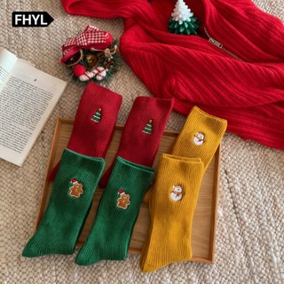  FHYL Vớ Cổ Cao Màu Sắc Xanh Đỏ Với Hoạ Tiết Giáng Sinh Ấm Áp Cho Mùa Đông Thời Trang Cho Nữ 