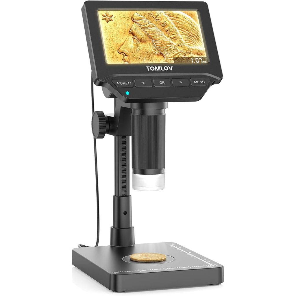 Kính hiển vi đồng xu kỹ thuật số TOMLOV 4.3 "DM4W Cân trọng lượng Lỗi Đồng xu Kính lúp cho Windows M