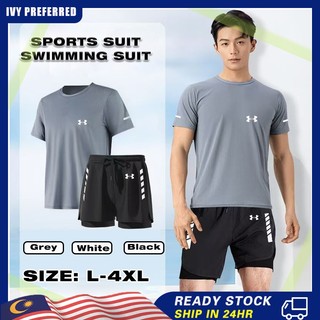   Sẵn SÀNG  2 Cái   bộ Đồ Bơi Unisex Đồ Thể Thao Nam Bơi Tay Ngắn Lưới Áo Giả Hai Mảnh Quần Short Đi Biển Thoáng Khí Bộ Thể Thao Bãi Biển Vải Sấy Nhanh 