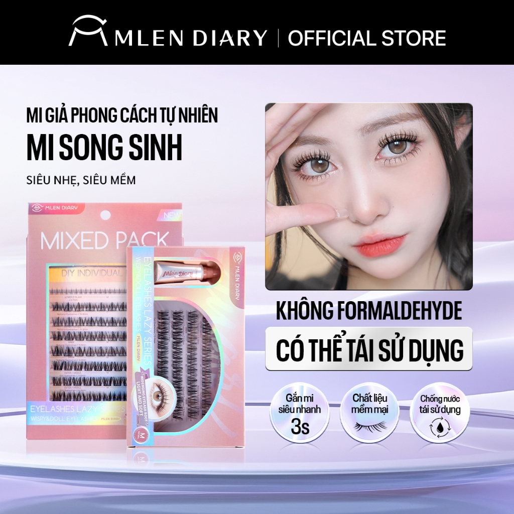 Mlen Diary Cặp sao song sinh Lông mi giả cụm tách sợi gân trong mi dưới False Eyelashes