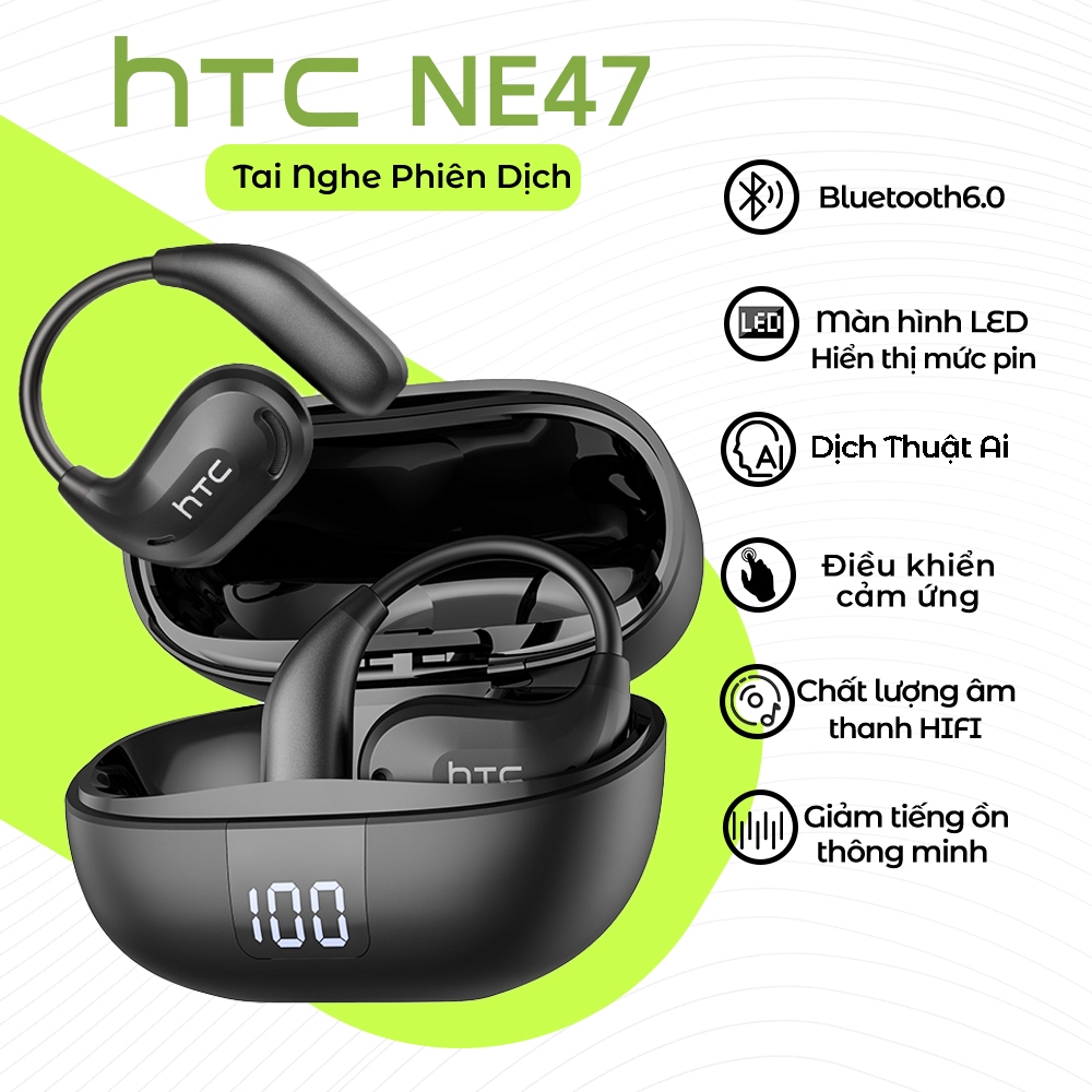 HTC NE47 Tai Nghe Phiên Dịch AI Dịch Bluetooth 6.0 thuật thời gian thực OWS HD Gọi HiFi stereo Tai nghe không dây Khử tiếng ồn thông minh Cuộc sống chống nước IPX5 | BigBuy360 - bigbuy360.vn