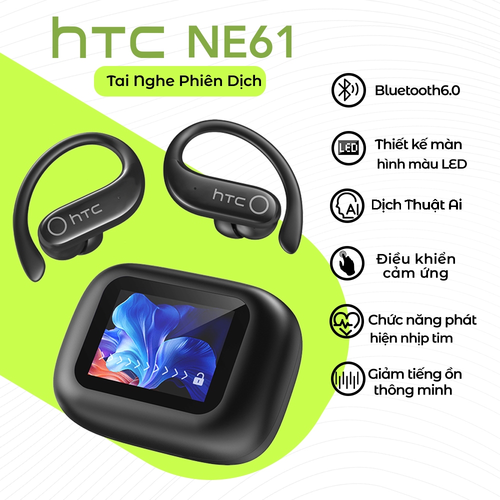HTC NE61 Al Smart Dịch thuật thời gian thực Tai nghe nhịp tim Bluetooth loại bỏ tiếng ồn Tai nghe không dây Bluetooth 6.0 có màn hình cảm ứng LED Tai nghe không dây âm thanh nổi HiFi | BigBuy360 - bigbuy360.vn
