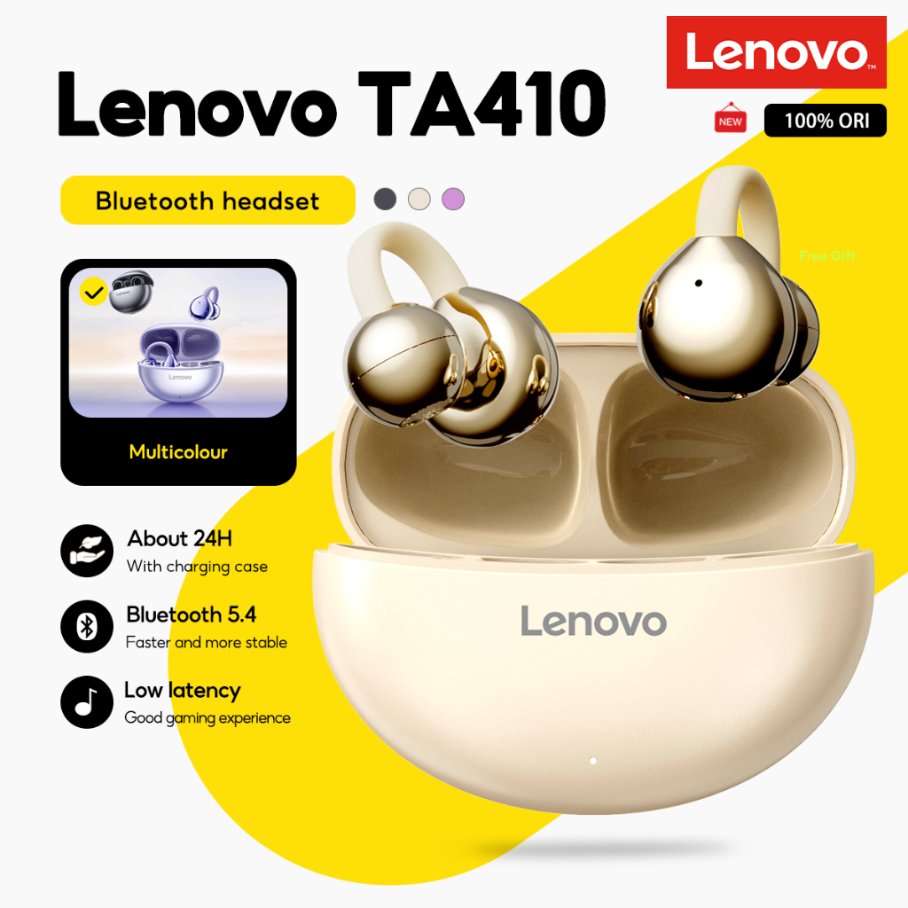 Tai nghe kẹp tai Lenovo TA410 TWS | Bluetooth 5.4 Điều khiển cảm ứng Tuổi thọ pin dài có Mic