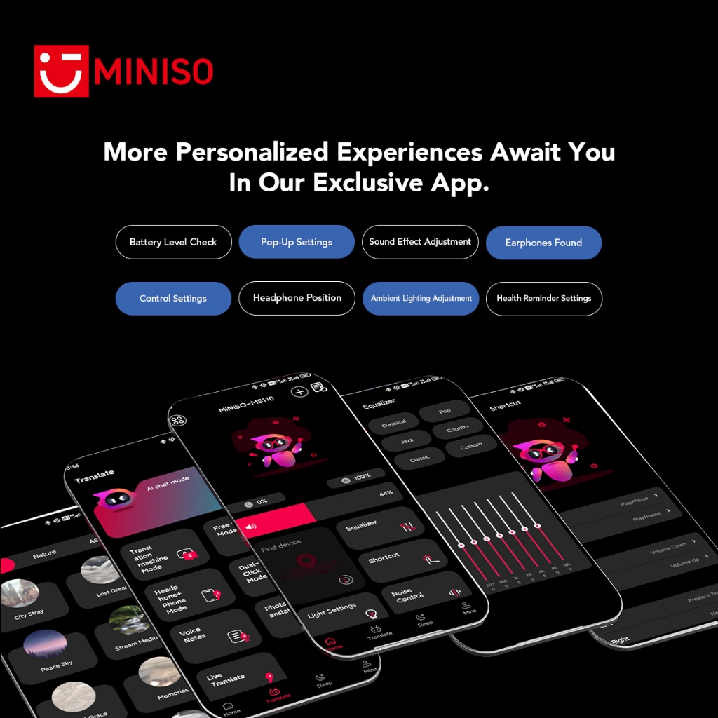 Tai nghe Bluetooth không dây MINISO MS110 HIFI Giảm tiếng ồn Nhiều chế độ hiệu ứng âm thanh Dịch AI Tai nghe Đèn RGB Tai nghe thể thao | BigBuy360 - bigbuy360.vn