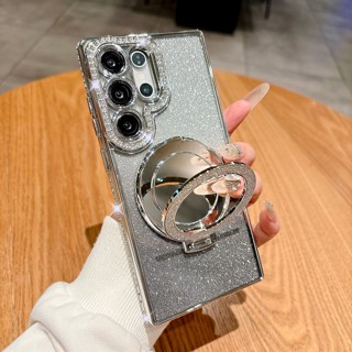 Ốp Lưng Cho Samsung S24 S25 FE S25 Ultra Galaxy S23 S22 Ultra Plus Gương Sạc Không Dây Giá Đỡ Ốp Lưng Điện Thoại Mạ Gradient Lấp Lánh Giá Đỡ