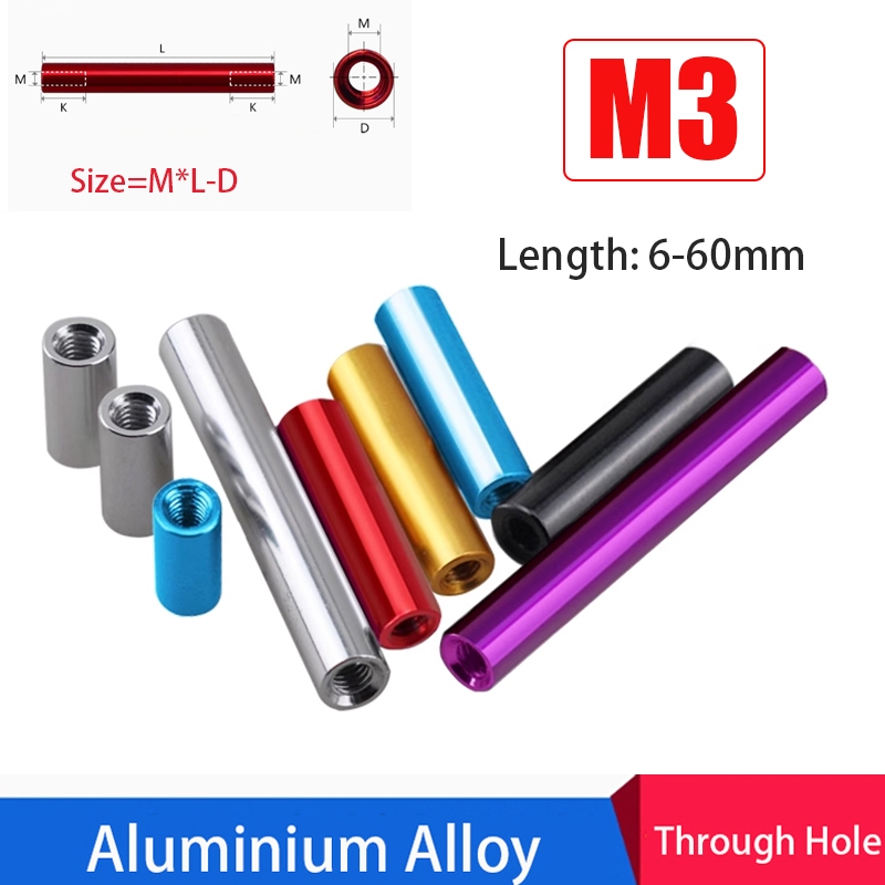 M3 Nữ Cột Nhôm Ren Miếng Đệm Tay Thanh Dài Đai Ốc Standoff Kết Nối Chiều Dài 6-60mm