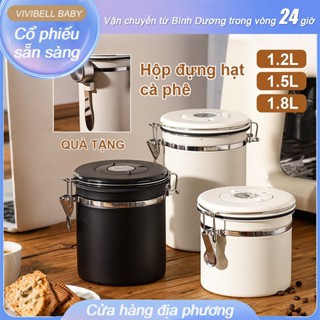  【Giao trong 24h 1.2 1.5 1.8L Hộp đựng cà phê Hạt cà phê Bình kín khí thép không gỉ 304 