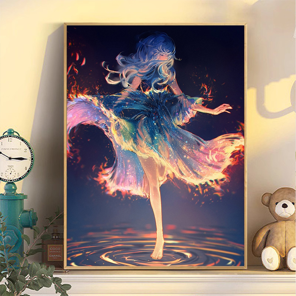 ACANDYL Starry Fire Dance Girl Paint by Number Kit 40 * 50cm Unframed | DIY Craft Color by Number Gi