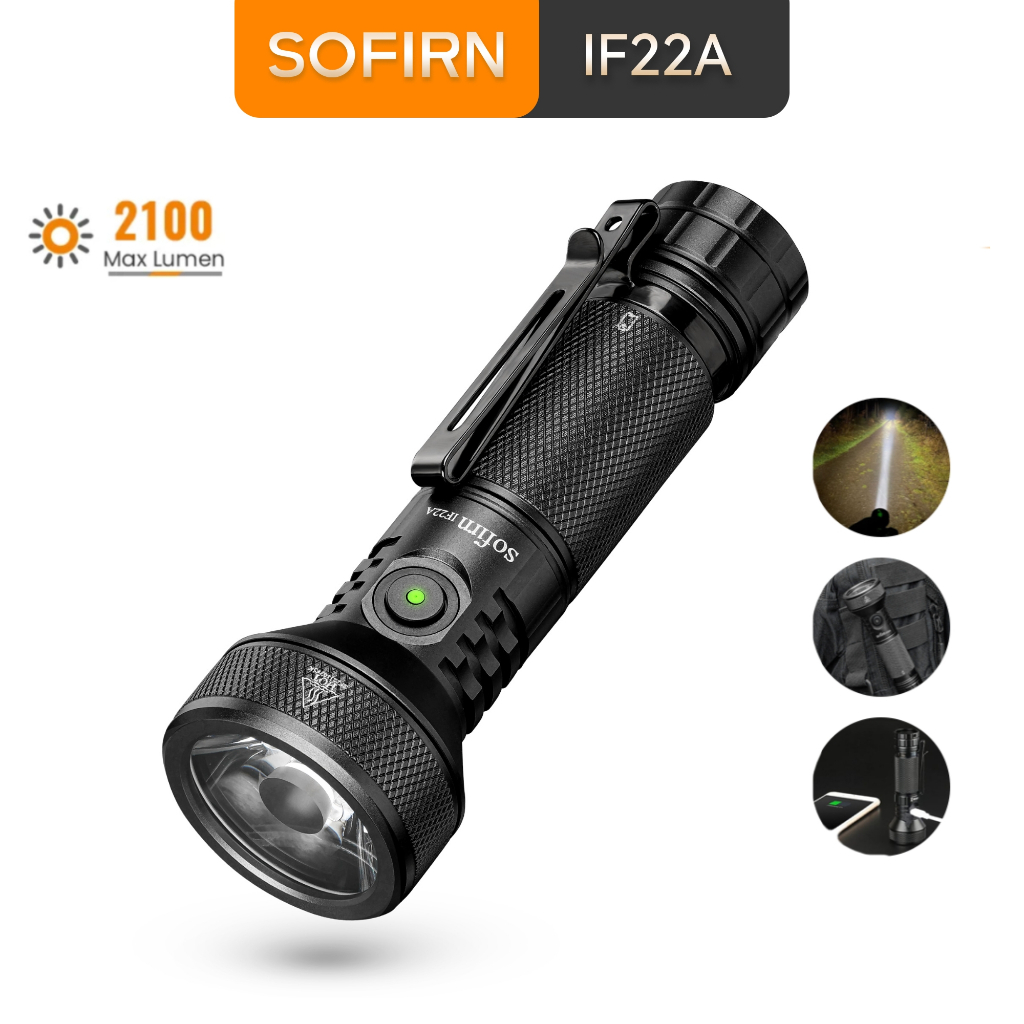 Đèn pin sạc SOFIRN IF22A dài 2100 lm, 697 m, USB-C | Làm mờ vô cấp