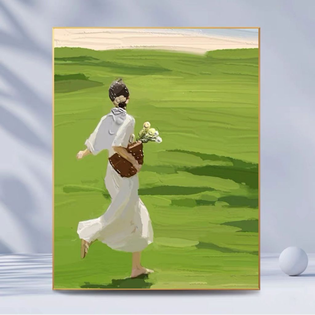 ACANDYL Girl in Blue Dress on Meadow Paint by Number Kit 40 * 50cm Unframed | DIY Craft Color by Num