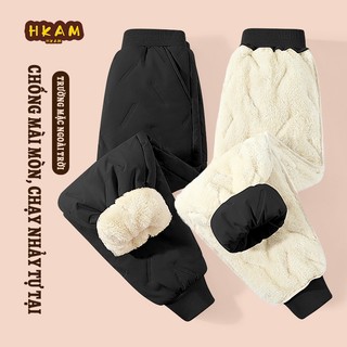 HKAM  Quần thể thao bé trai  Quần lông cừu mùa đông giữ ấm không thấm nước, màu trơn