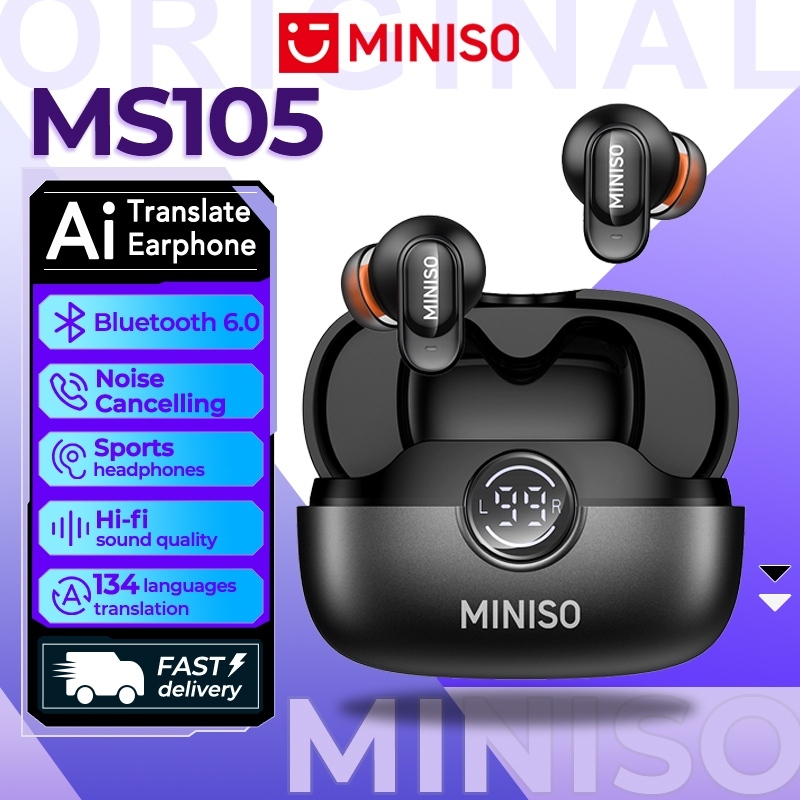 Miniso MS105  Tai nghe dịch thuật AI  Bluetooth 6.0 Tai nghe Bluetooth Dịch 134 ngôn ngữ  Chất lượng âm thanh HiFi Thời lượng pin 55 giờ  Chống nước Chống ồn Tai nghe nhét tai | BigBuy360 - bigbuy360.vn