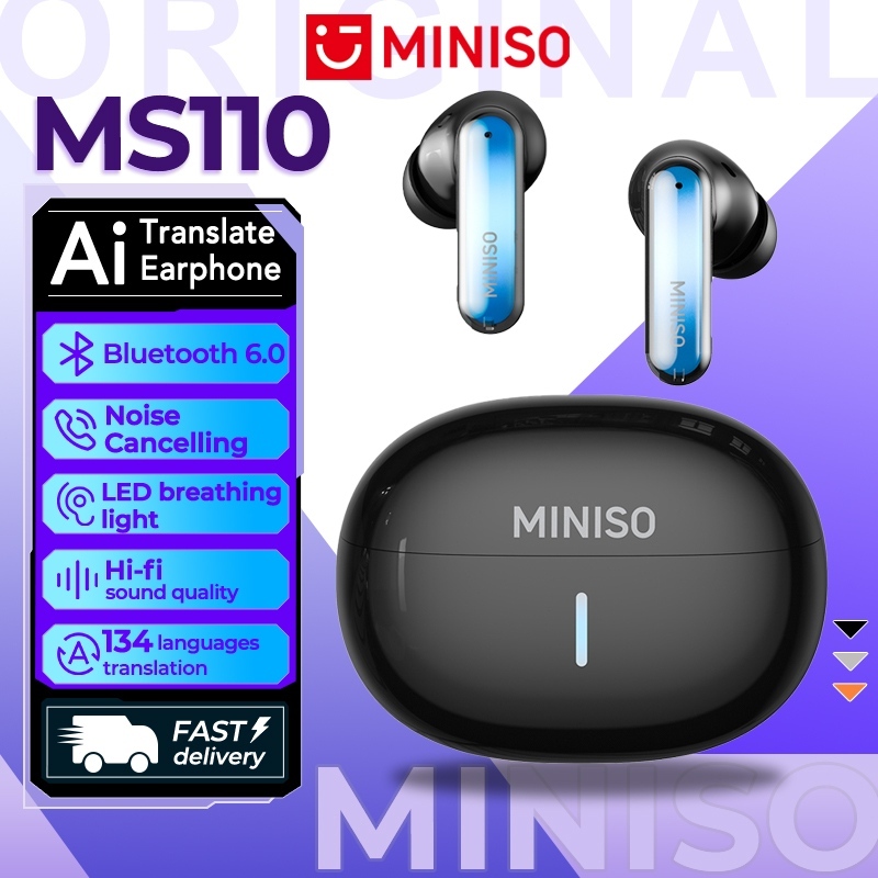 Miniso MS110 Tai nghe dịch AI Bluetooth 6.0 Dịch 134 ngôn ngữ Đèn LED nhấp nháy Chất lượng âm thanh HiFi Dịch video Thời lượng pin dài Chống nước Chống ồn Tai nghe nhét tai Tai nghe Bluetooth | BigBuy360 - bigbuy360.vn
