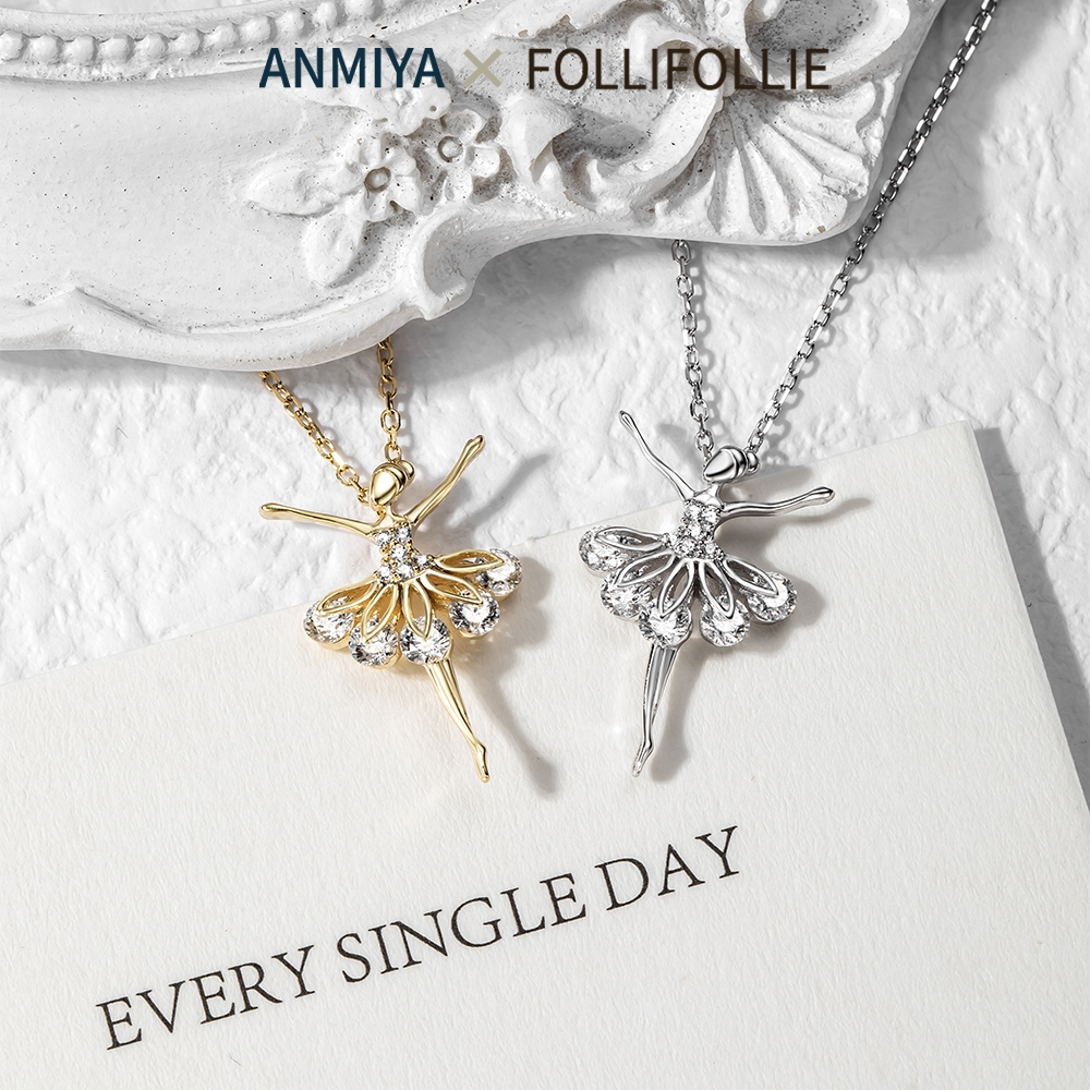 Starlight Ballet Necklace, S925 Silver and Zircon Fashion Necklace, FolliFollie Premium Lifestyle KB