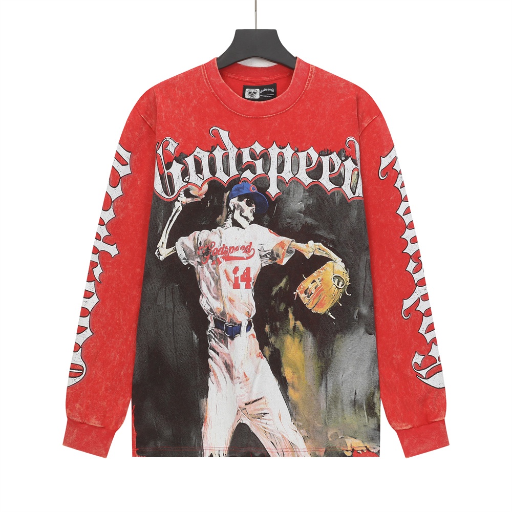 Áo thun nam họa tiết Godspeed Quần áo dài tay dáng rộng