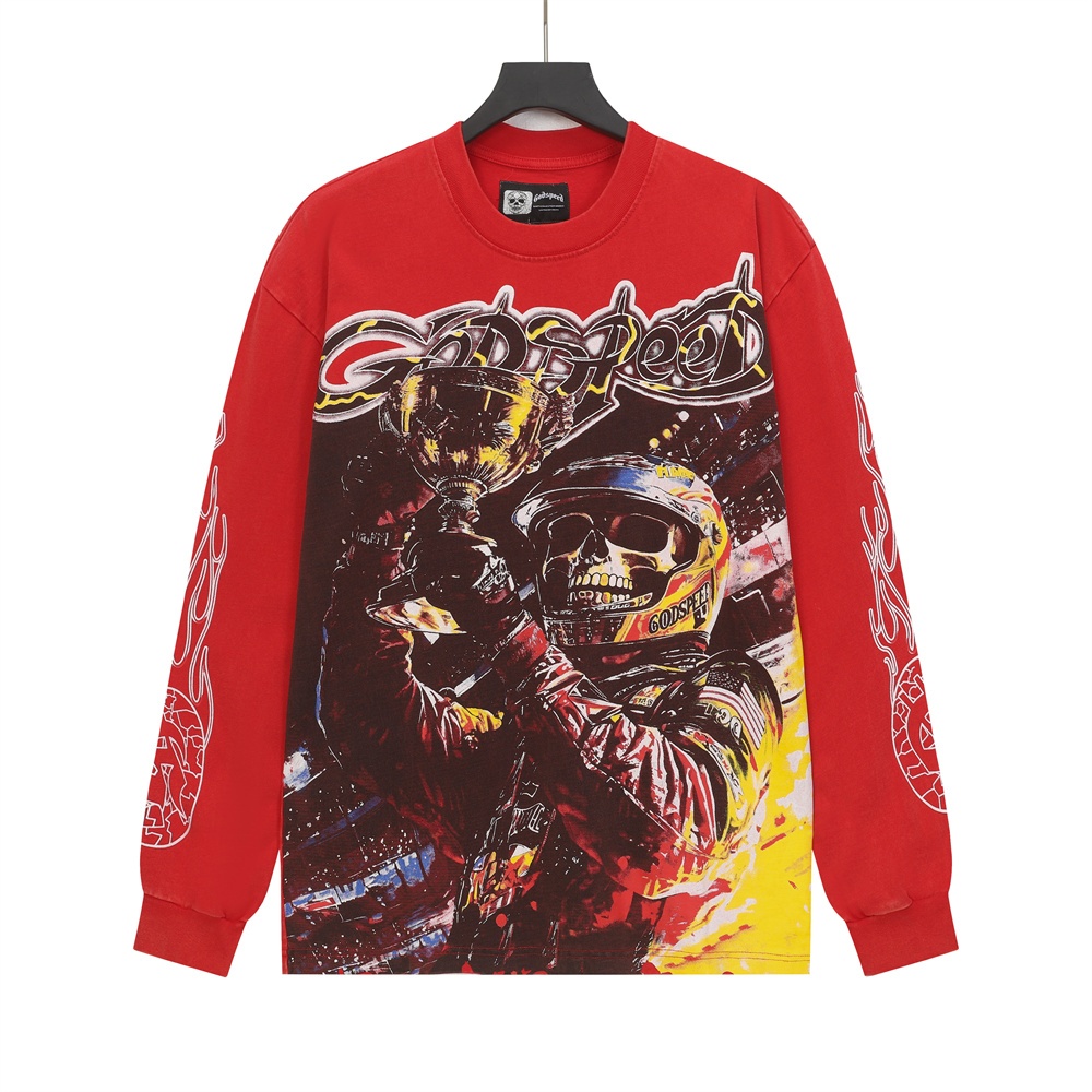 Áo thun Godspeed Nam Quá Khổ Dài Tay Rock Skull Racer Trophy Street