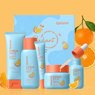 Bộ chăm sóc da Citrus Glow 5 mảnh QUIYUM - Vit-C, Niacinamide, Hyaluronic Acid - Dành cho da Dewy, rạng rỡ dành cho phụ nữ Chăm sóc da Chiristmas Quà tặng