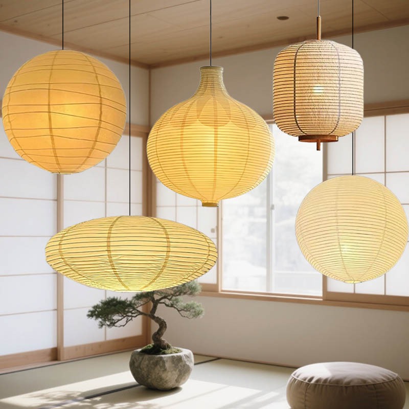 Noguchi Giấy Nhật Bản Đèn Lồng Đèn Thả Trần Wabi-sabi Phong Cách Nhà Hàng Mặt Dây Chuyền Đèn Thẩm Mỹ