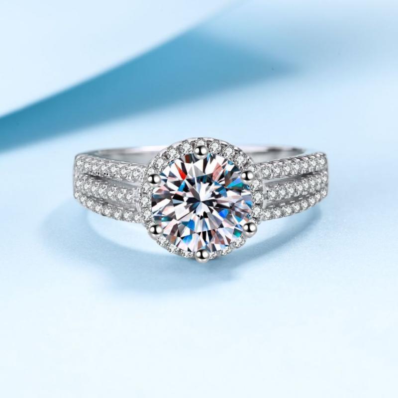 Nhẫn nữ bạc 925 X-152N, 2 Carat Moissanite, kích thước 8mm