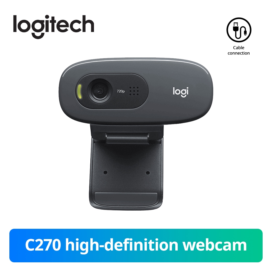 LOGITECH HD Webcam C270 HD 720P, Mic giảm tiếng ồn đơn & chỉnh sửa đèn tự động