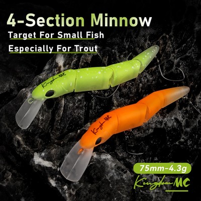 Kingdom 4 Phần Minnow - Mồi Câu Cá Nhân Tạo Chìm Chậm ABS 4.3g 75mm, Phù Hợp Cho Bass và Pike