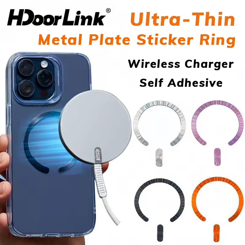 Hdoorlink Từ Tấm Kim Loại Miếng Dán Vòng Cho IOS 17 / 16 / 15 / 14 Miếng Dán Siêu Mỏng Sạc Không Dây