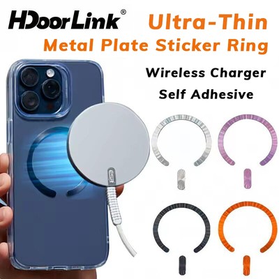 Hdoorlink Từ Tấm Kim Loại Miếng Dán Vòng Cho IOS 17 / 16 / 15 / 14 Miếng Dán Siêu Mỏng Sạc Không Dây Vòng Nam Châm Miếng Dán