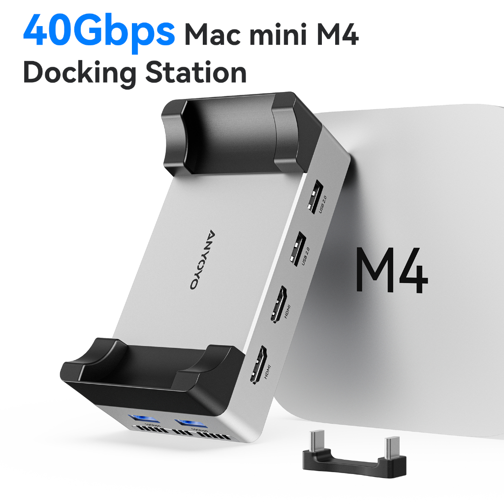 ACASIS Mac Mini M4 Dock & Chân đế 40Gpbs 8 trong 1 Hub USB-C với 2xDP, SD / TF 3.0, 3xUSB-A 3.2, M.2