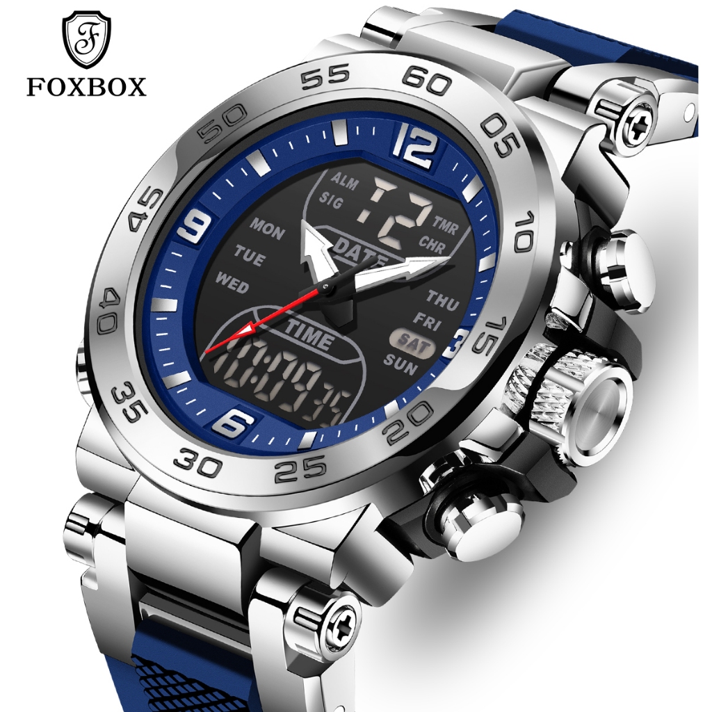 FOXBOX 0093 Edgy Thời Trang Nam Đồng Hồ Thạch Anh Kỹ Thuật Số Dây Đeo Silicon Chống Thấm Nước Thể Th