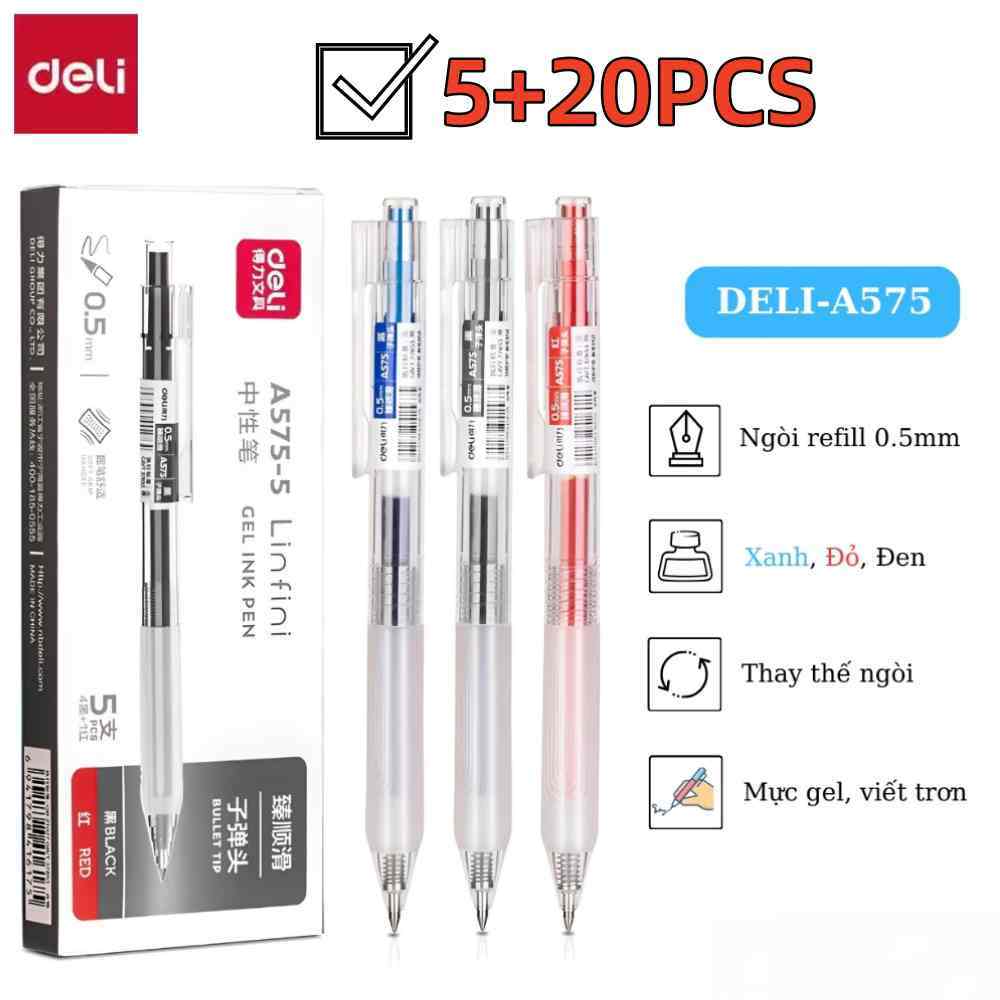 Bút Bi Nước Deli Viết Gel Bấm A575 Ngòi 0.5mm Mực Xanh Đen Đỏ Trơn Tru Học Sinh Văn Phòng