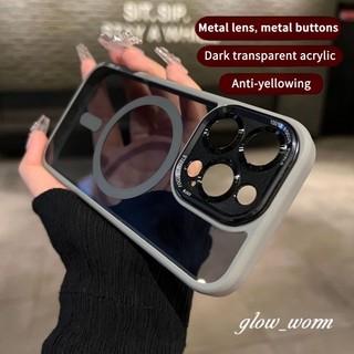  Ốp điện thoại cứng PC khung kim loại từ tính cho iPhone 17 16 15 14 13 12 11 Pro Max Plus Vỏ chống vàng trong suốt 
