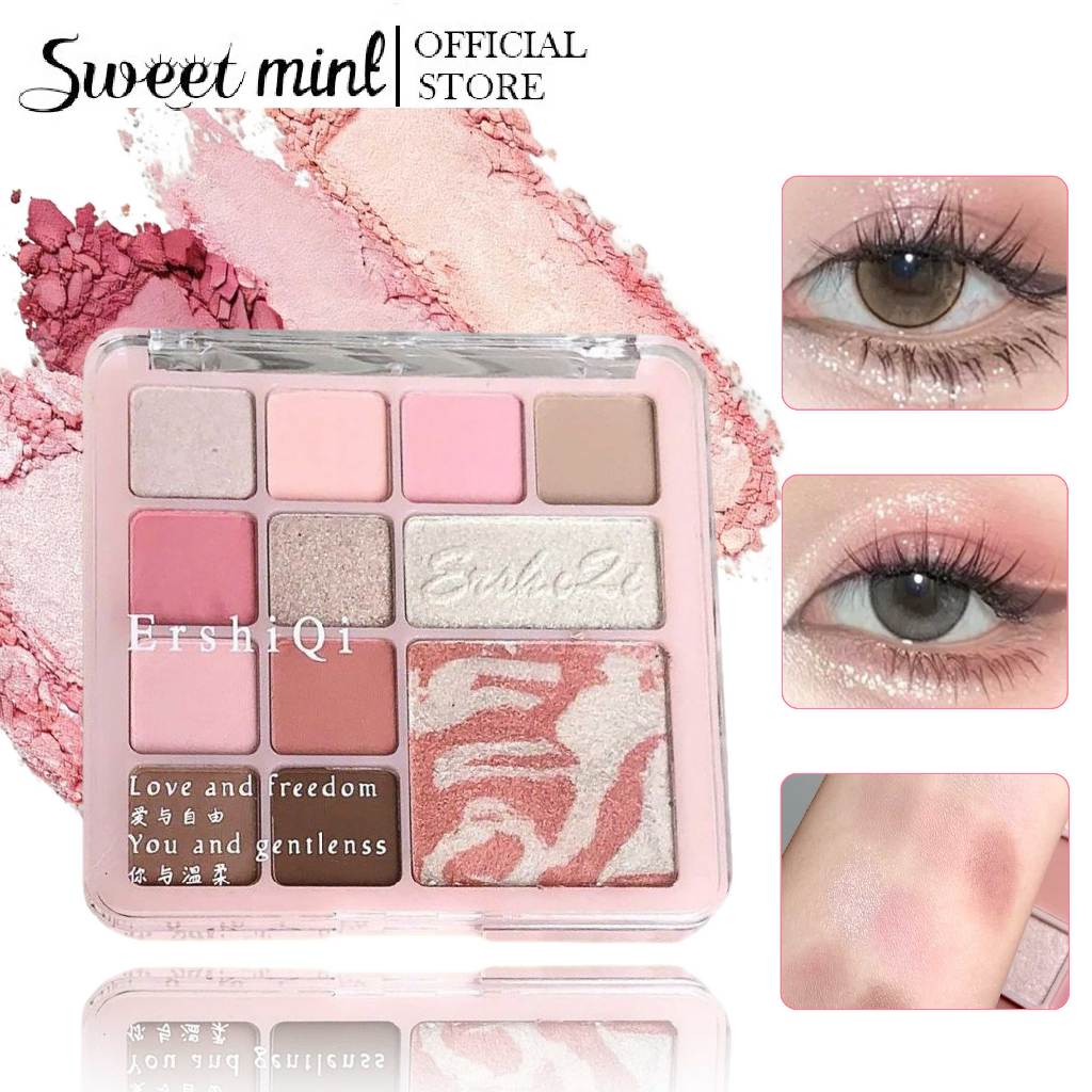 Bảng Phấn Mắt 10 Ô Trang Điểm Mắt Nhũ Mịn Lì Lâu Trôi Phấn Nhũ Phấn Má Hồng  3 in 1