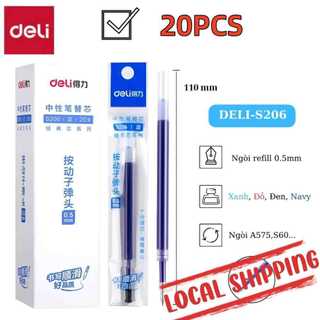  Combo 20 Ruột bút gel Deli 0.5mm dùng cho bút bi nước A575 lâu hết mực không gai khi viết S206 