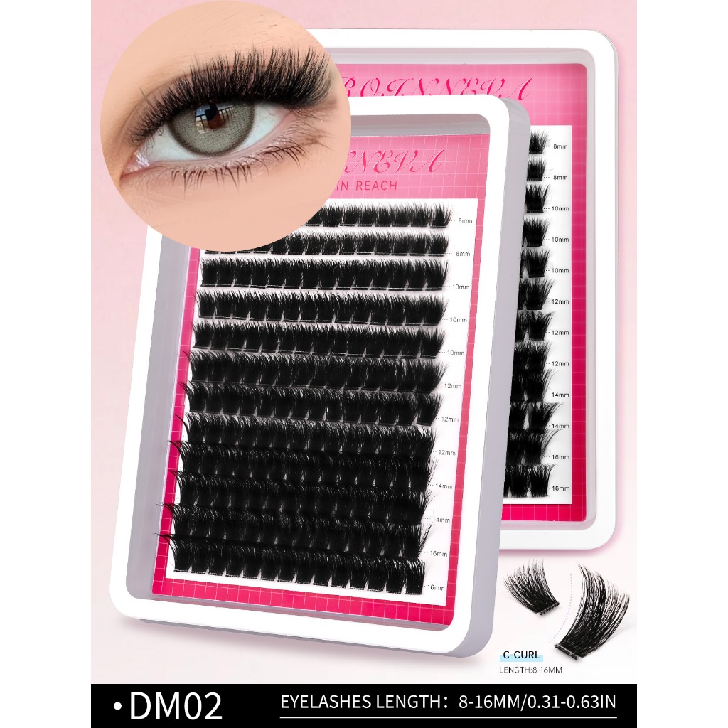 Cụm mi lông mi lông tơ dày 200D Cụm lông mi 8-16mm Wispy Cá nhân mi D Cụm xoăn Phần mở rộng lông mi